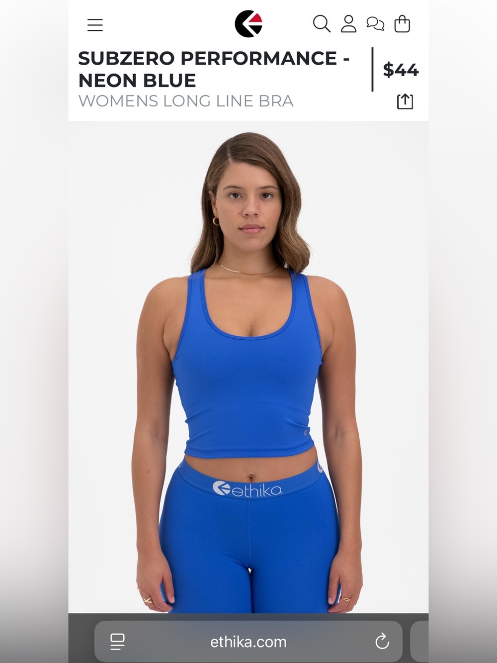 Ethika NWT Subzero Performance Long Line Bra, size S neon blue athletic tank